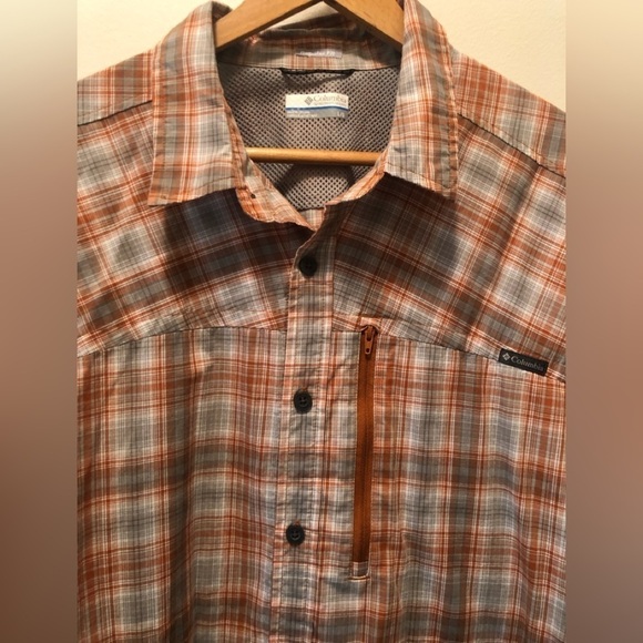 Columbia Regular Fit Long Sleeve Button Down Shirt Sz. L plaid Pumpkin/Gray - Picture 6 of 8